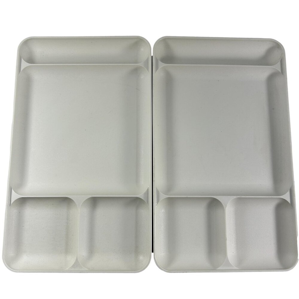 Vintage Divided Tupperware Set of 2 Almond Trays Lunch Picnic Camping 1535-1